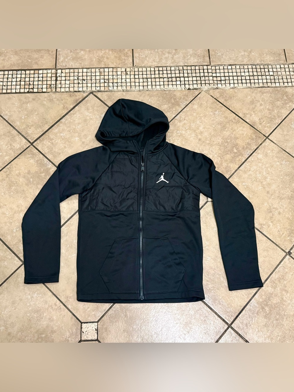 Boys Jordan Black Hooded Full-Zip Performance Jacket with White Jumpman